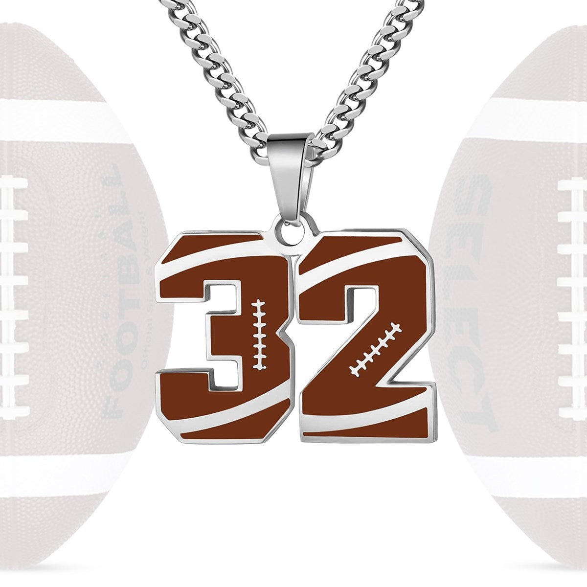 Motivational Football Number Pendant Necklace for Men in Stainless Steel with Polished Finish and Letter/Number Design
