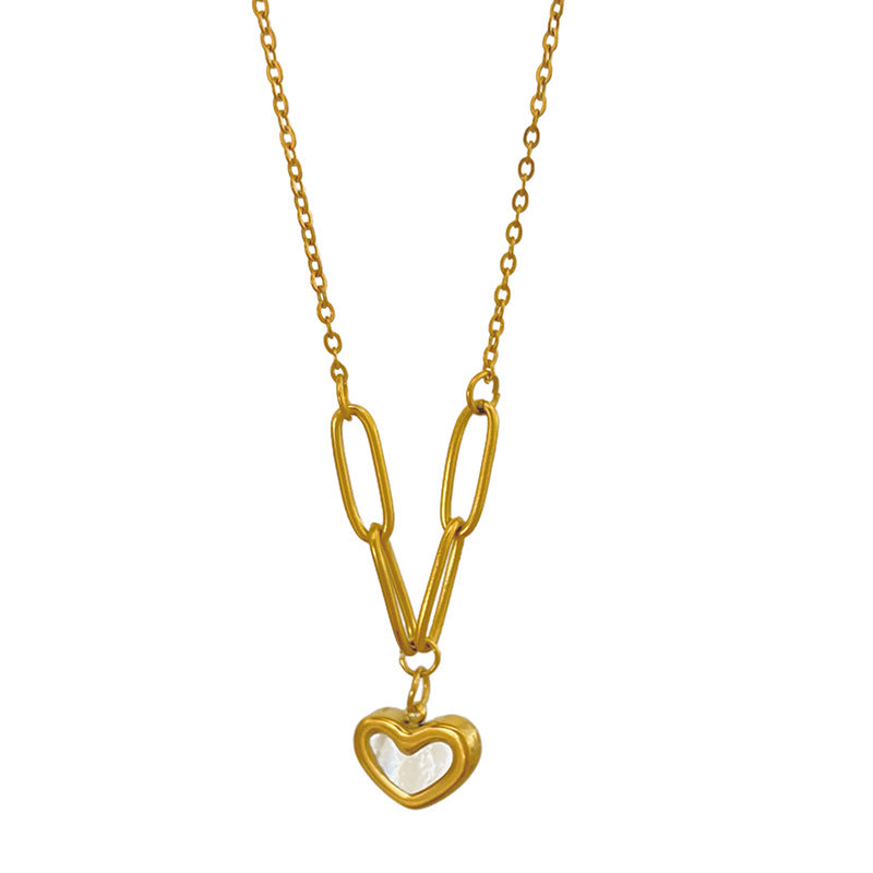 Layered Heart Micro-pave Shell Plated Titanium Steel Necklace for Unisex