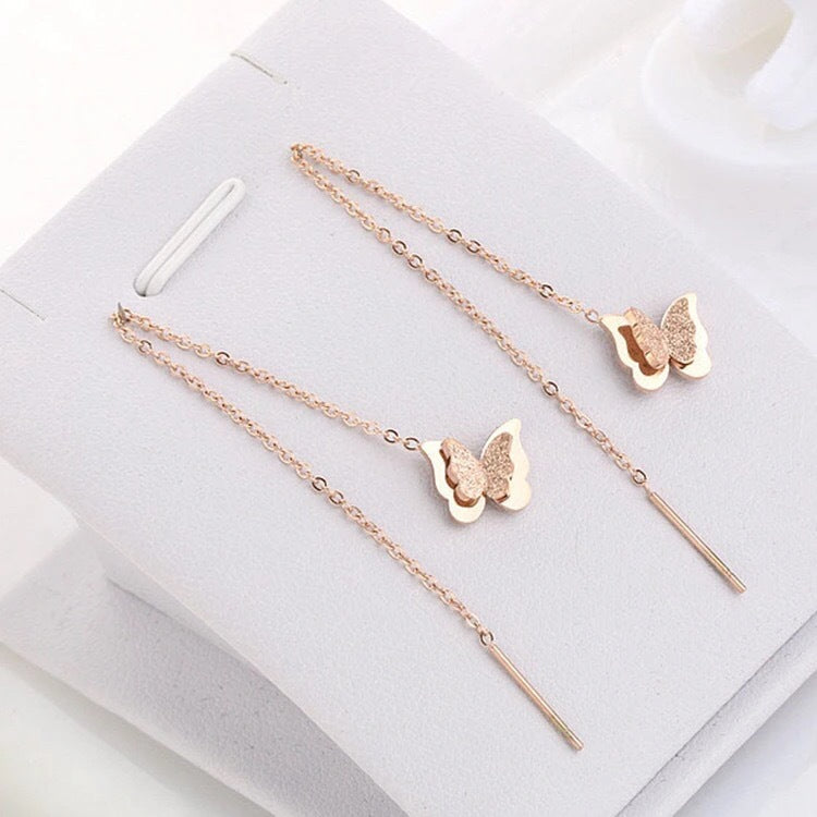 Minimalist Elegant 18K Gold Plated Titanium Steel Butterfly Drop Earrings