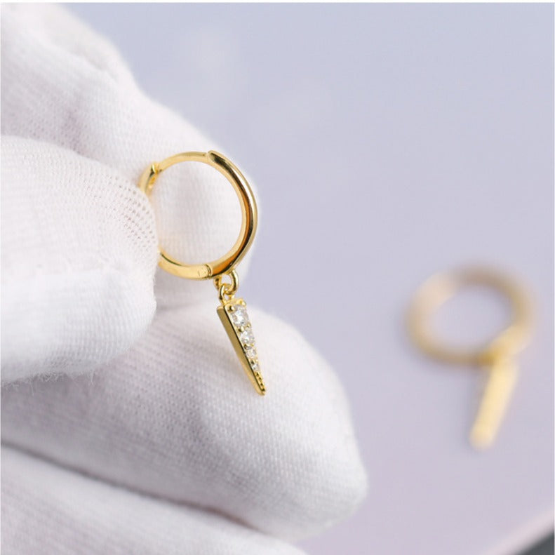 Minimalist 925 Sterling Silver Teardrop Triangle Inlaid Rhinestone Earrings
