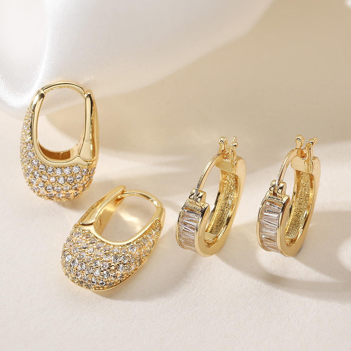 Minimalist Luxury Geometric Gold Plated Brass Cubic Zirconia Earrings for Women