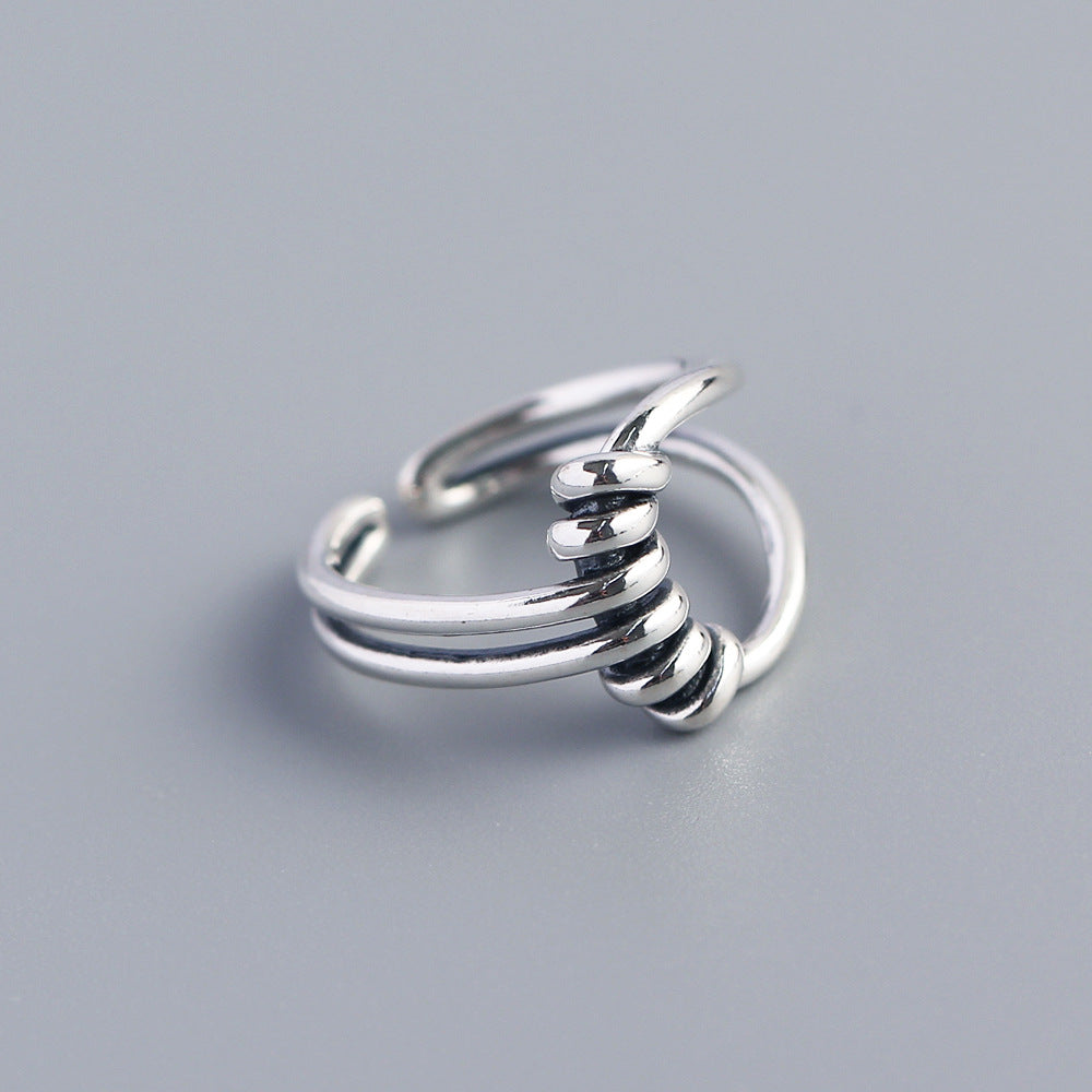 Vintage 925 Sterling Silver Geometric Handmade Wire Ring for Women