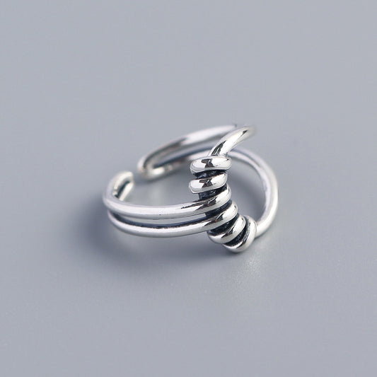 Anillo de alambre geométrico hecho a mano de plata de ley 925 vintage para mujer