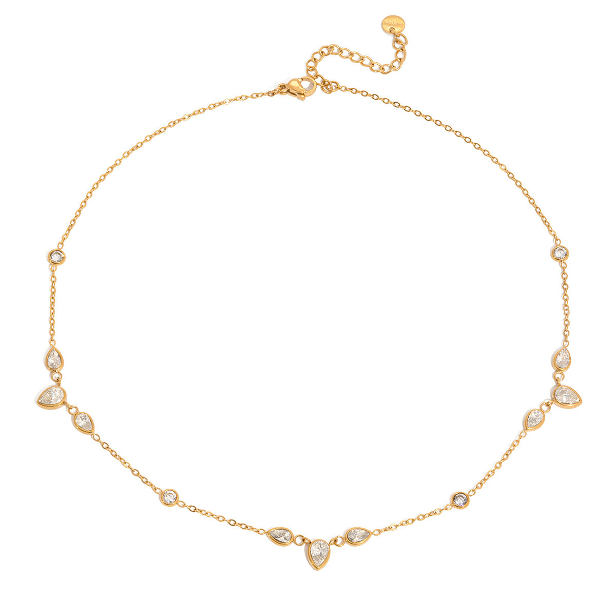 Elegant 18K Gold Plated Geometric Teardrop Cubic Zirconia Stainless Steel Pendant Necklace for Women
