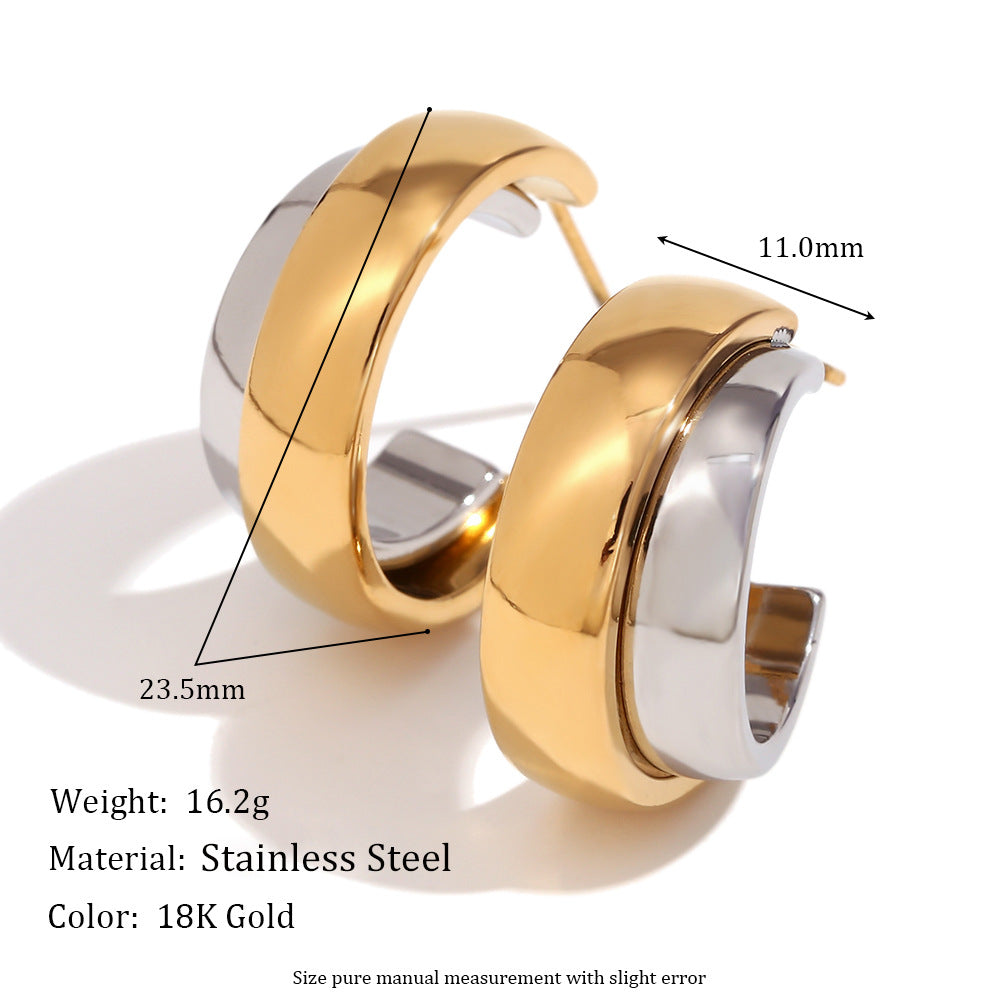 Pendientes de aro geométricos de acero inoxidable chapados en oro de 18 quilates estilo OL para mujer
