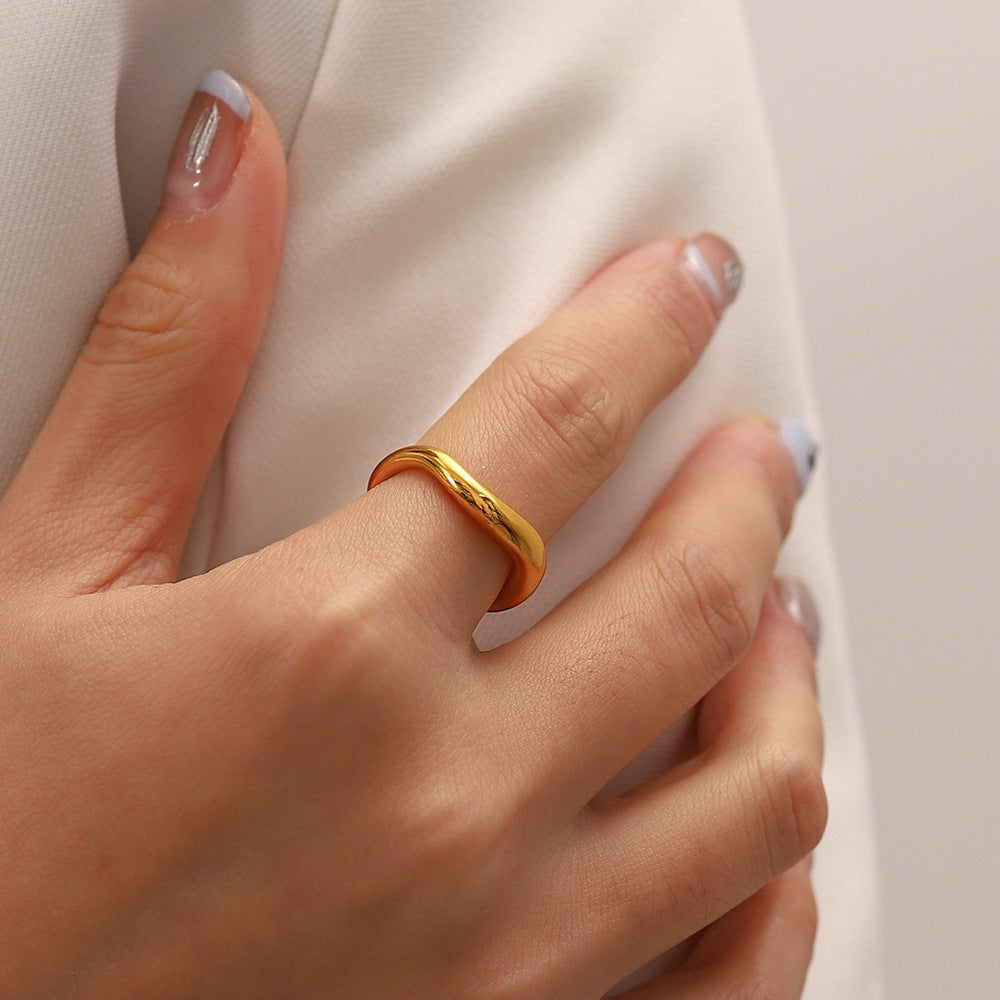Minimalist Geometric Stainless Steel Ring with 18K Gold Plating for Women
