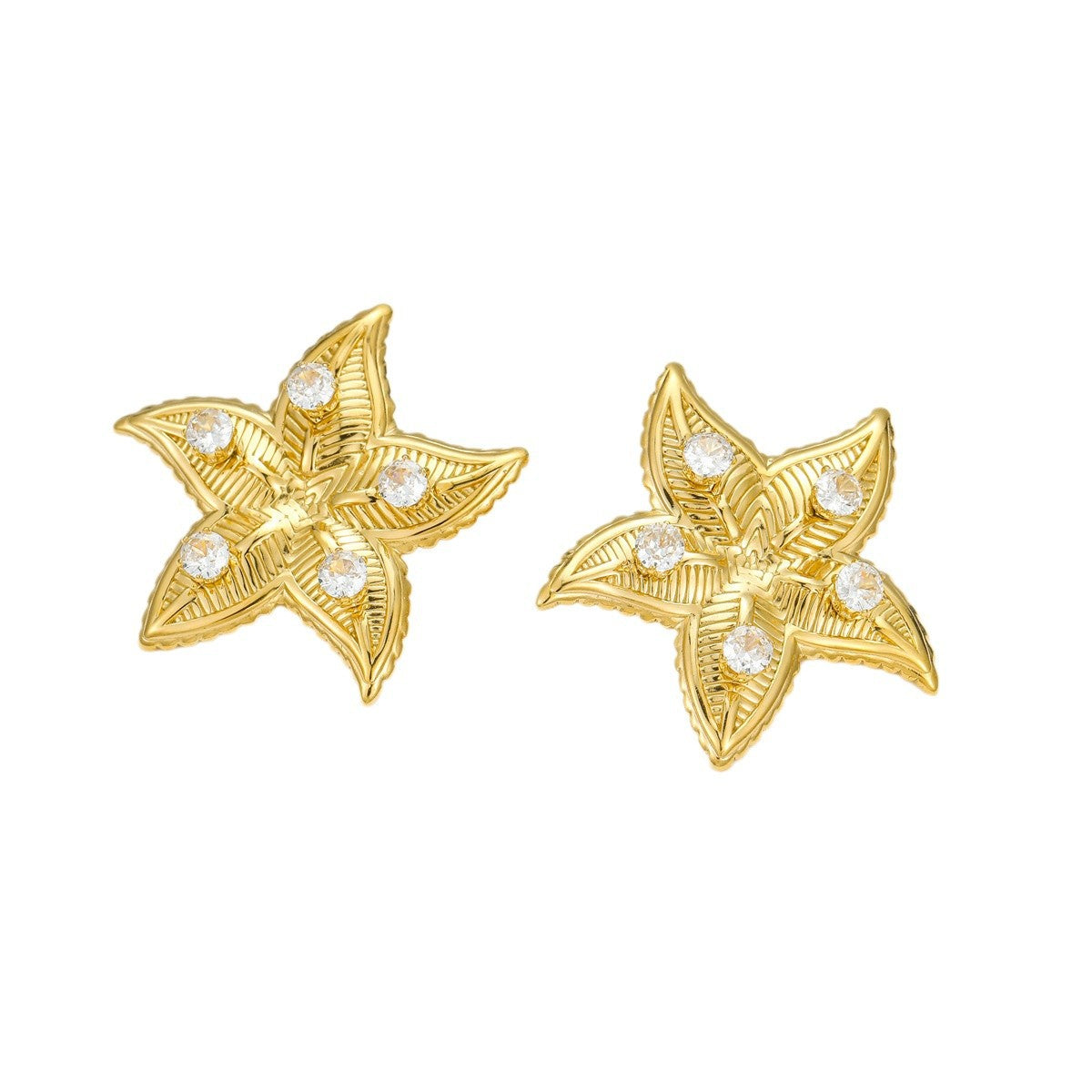 Pendientes de Acero Inoxidable con Forma Floral de Moda, Baño de Oro de 18K al Vacío y Incrustaciones de Circonita para Mujer