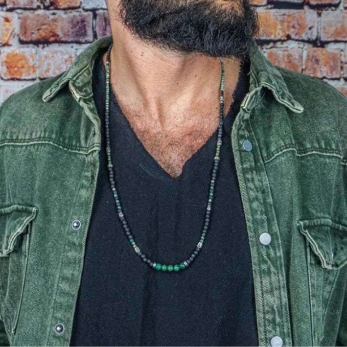 Bohemian Handmade Geometric Round Stone Turquoise Agate Ball Chain Necklace for Unisex