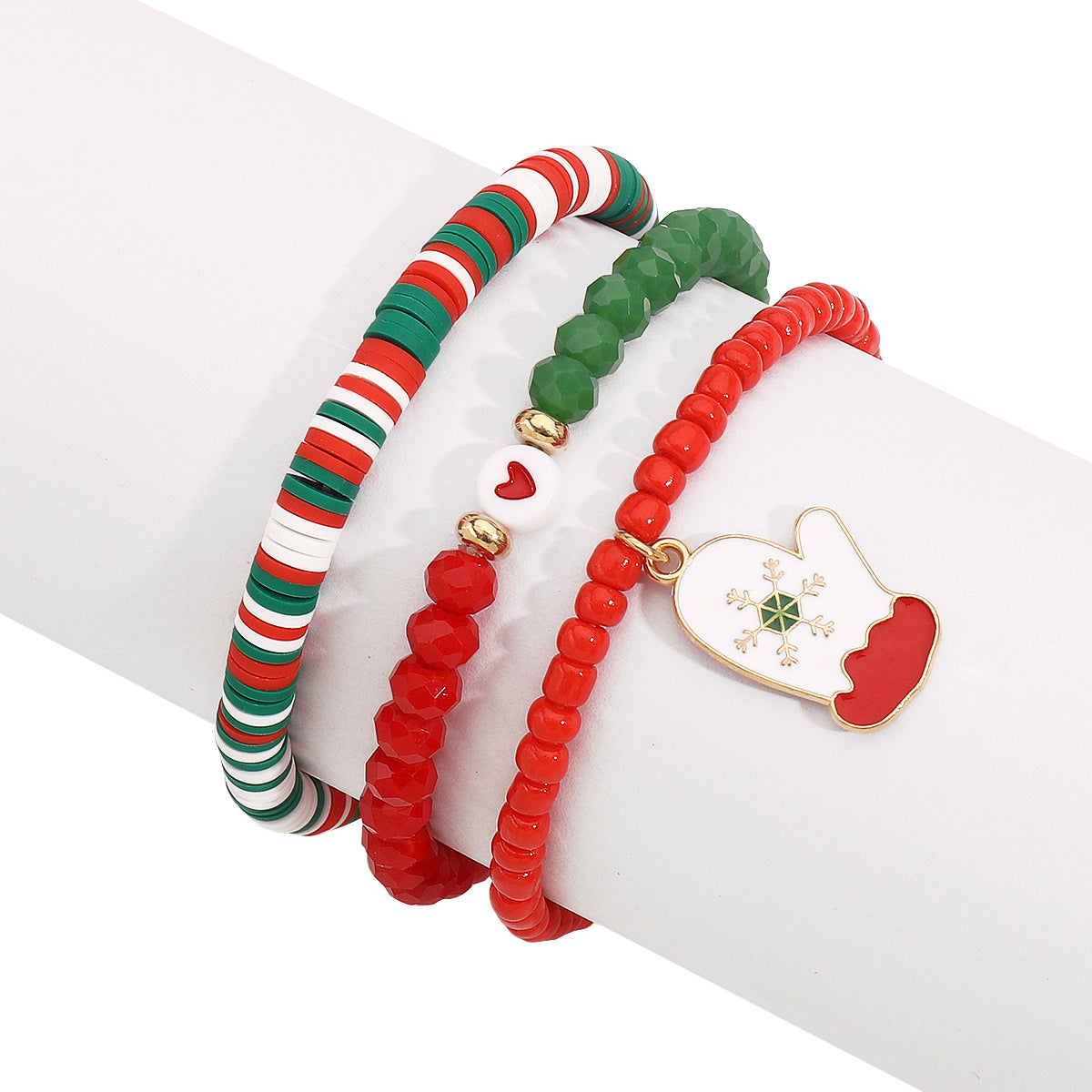 Conjunto de pulseras hechas a mano con temática navideña, con colgante de Papá Noel, de arcilla polimérica y aleación, diseño de copos de nieve, regalo navideño unisex