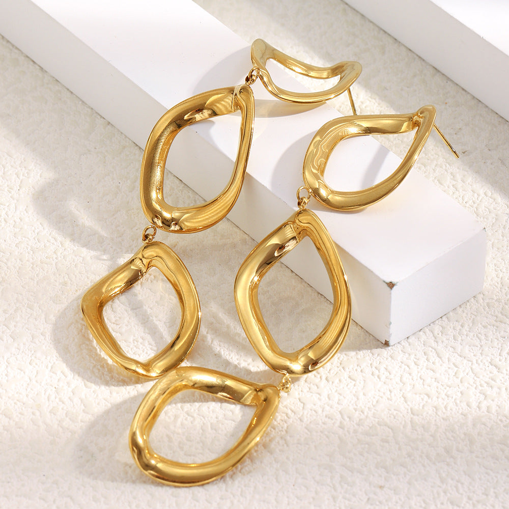 Pendientes de Acero Inoxidable Minimalistas con Baño de Rodio, Tono Oro de 18K, con Diseño Geométrico en Forma de Diamante para Mujer