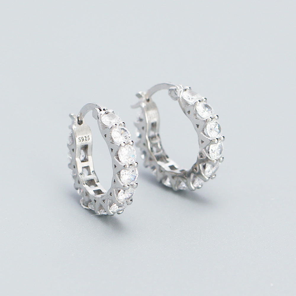 Minimalist Geometric Sterling Silver Hoop Earrings with Zirconia Inlay for Women
