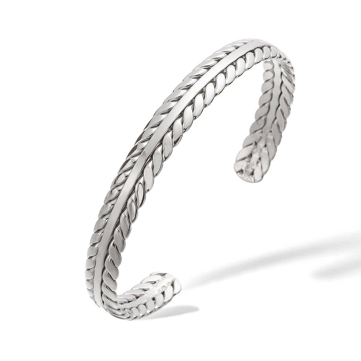 Bracciale a Spiga di Grano Minimalista in Acciaio Inossidabile da Donna con Placcatura in Oro 18K e Design a Bracciale Aperto Regolabile