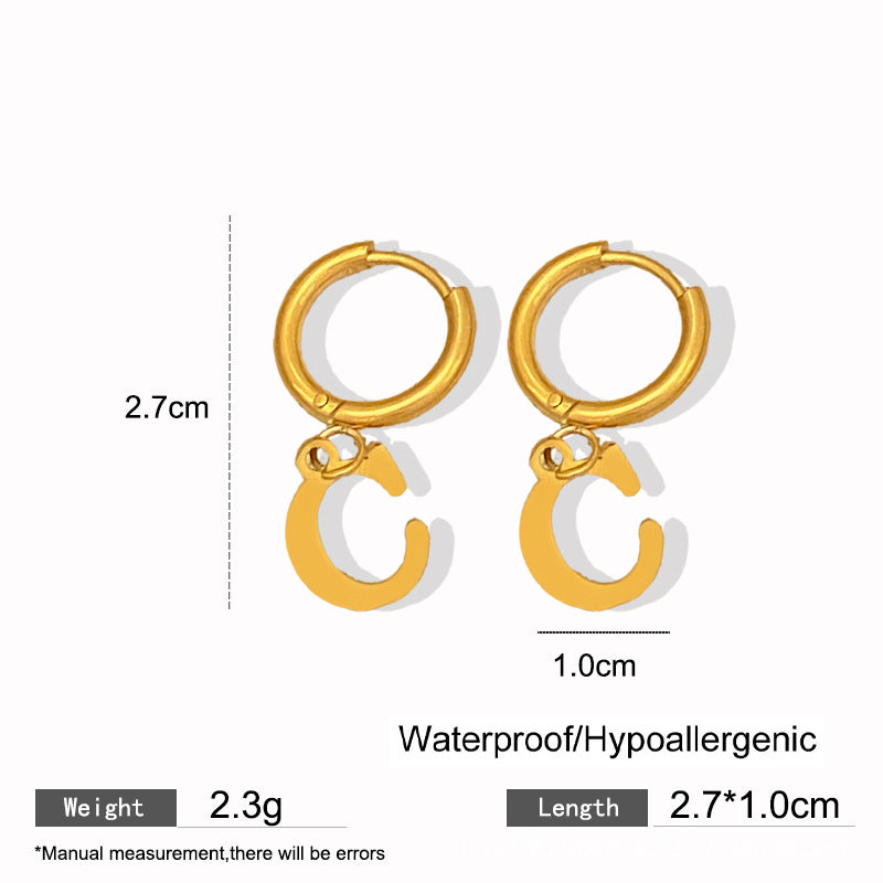 Minimalist Luxury Letter Brass Plated Earrings with Stainless Steel Posts for Women