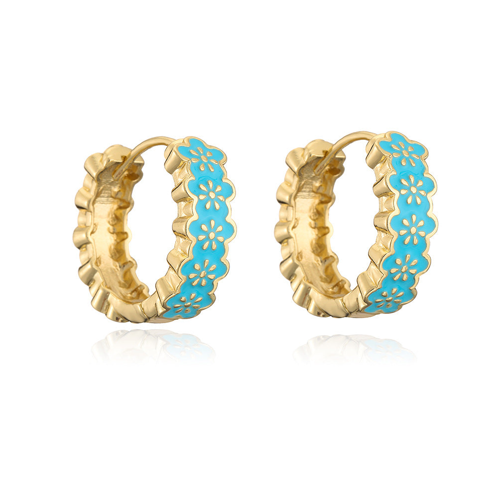 Minimalist Geometric Copper Earrings with Gold Plating and Enamel Finish for Women
