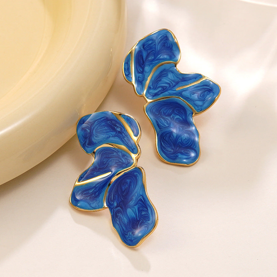 Elegant Stainless Steel Drip Oil Floral Earrings