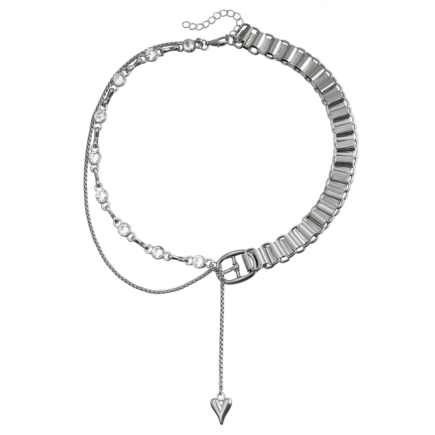 Minimalist Heart-Shaped Alloy Pendant Necklace with Tassel Detail and Rhodium Plating for Women