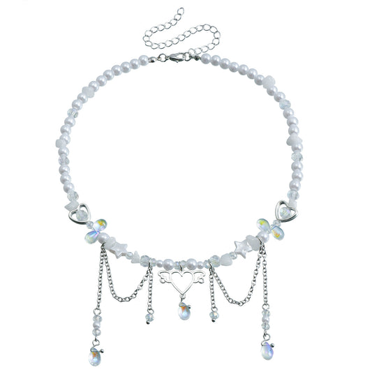 Gargantilla mariposa Y2K con cuentas de perlas de imitación y colgante de aleación, diseño geométrico galvanizado para mujer