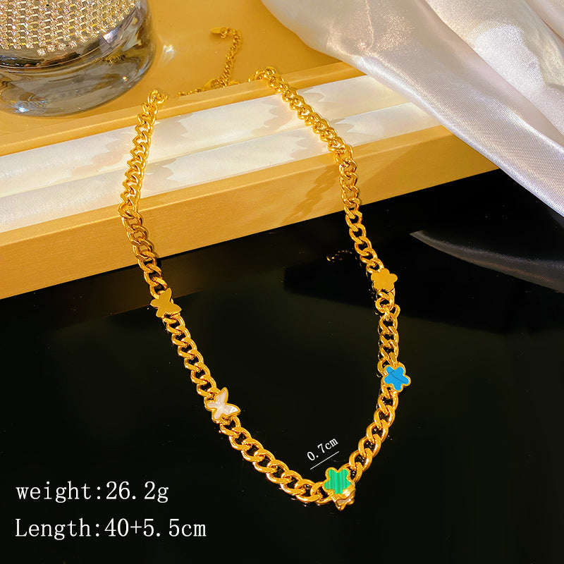 Luxury Cuban Link Chain Titanium Steel Star Necklace Plated Unisex Jewelry