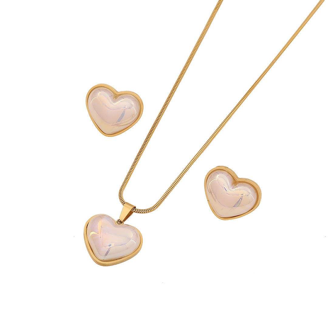Fashionable Heart-Shaped Stainless Steel Necklace Set with Plated Finish for Women Snake Chain
