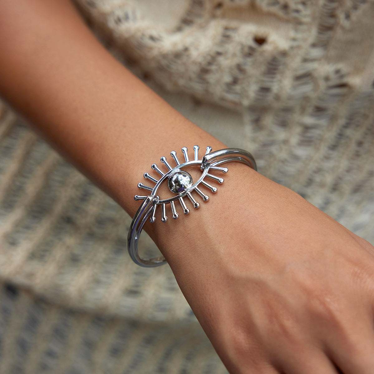 Pulsera de acero de titanio con diseño de Ojo Turco y baño de oro de 18 quilates para mujer, accesorio de moda hipoalergénico de acero inoxidable