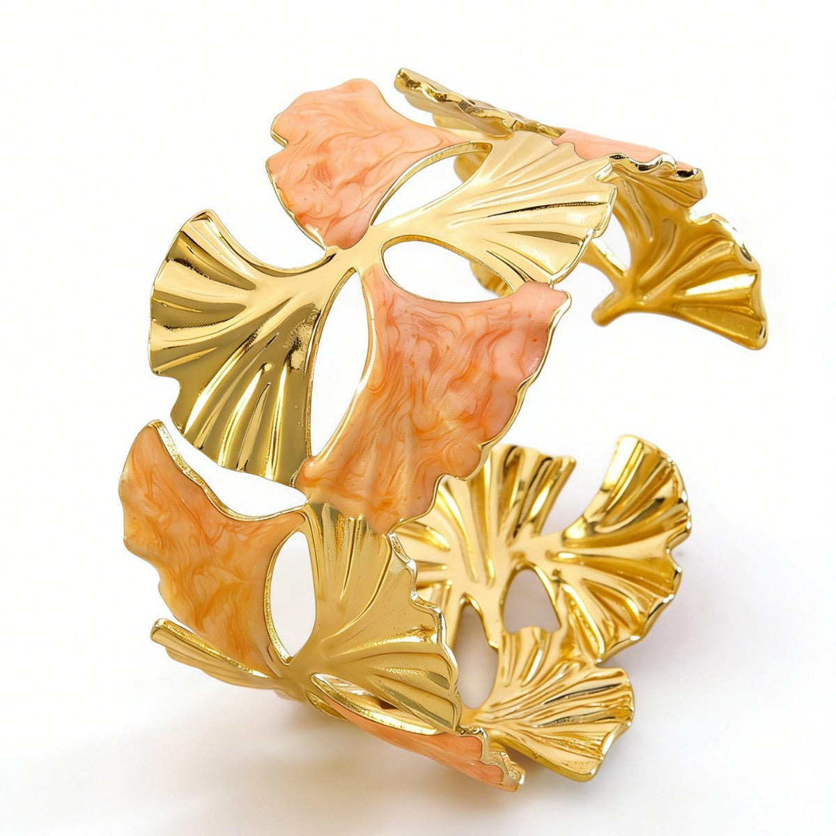 Sweet Minimalist Drip Oil Floral Ginkgo Leaf Stainless Steel Cuff Bracelet