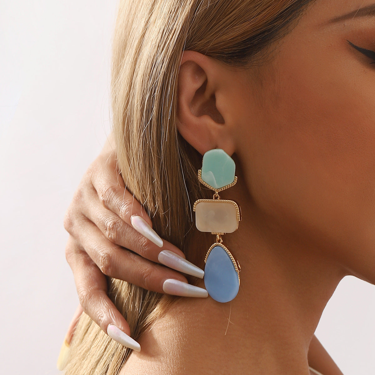 Pendientes largos colgantes bohemios geométricos de acetato y aleación con baño, para mujer