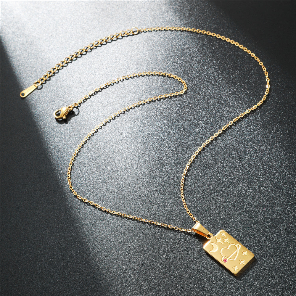 Minimalist Luxury Geometric Tarot Carved Pendant Titanium Steel Necklace Cable Chain
