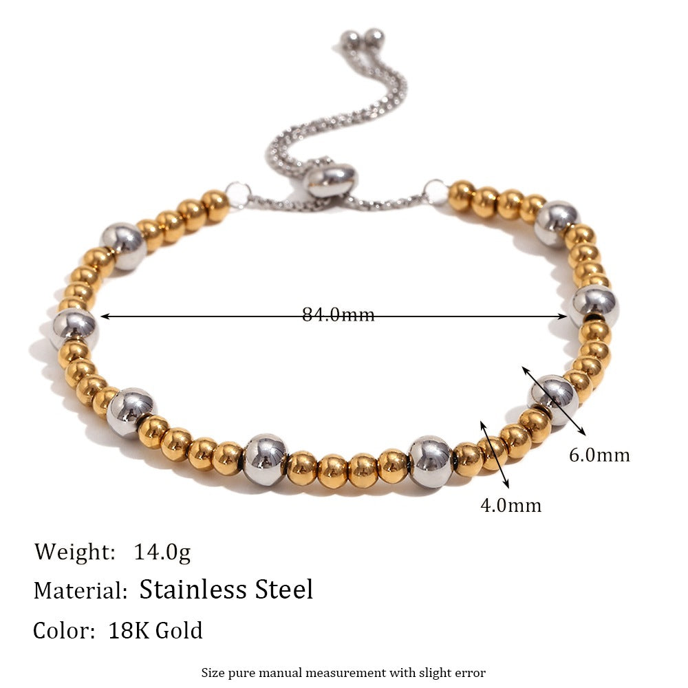 Elegante bracciale geometrico minimalista in acciaio inossidabile con placcatura in oro 18 carati e design regolabile con perline per donna