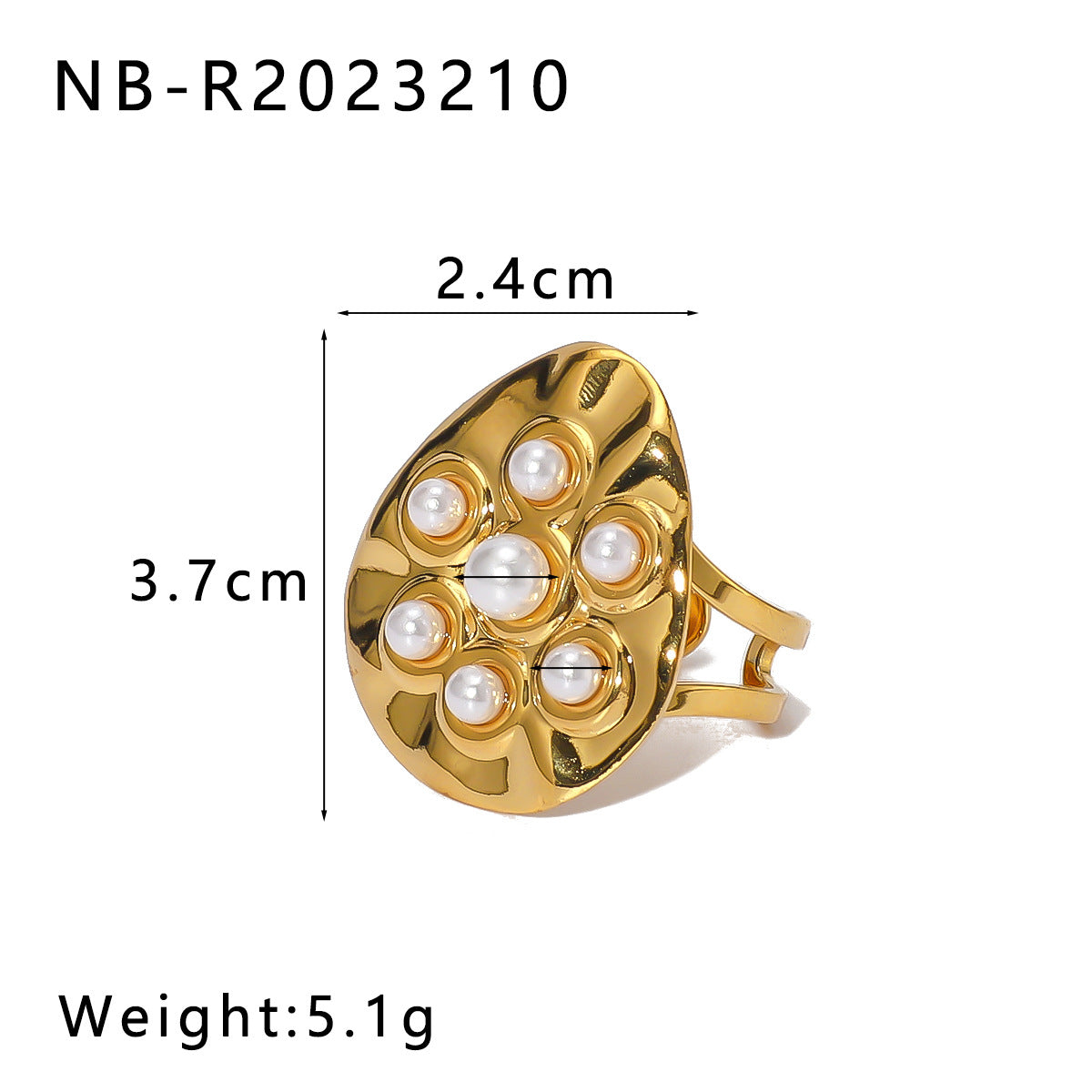Anello Minimalista Irregolare Rotondo in Acciaio Inossidabile con Intarsio di Perle e Placcatura in Oro 18K per Donna e Uomo