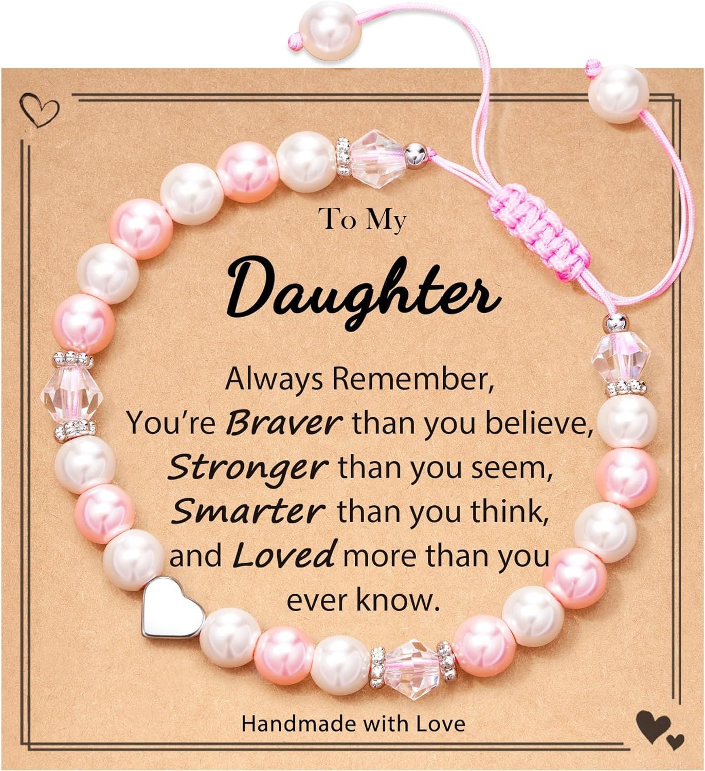 Sweet Heart Imitation Pearl Crystal Woven Bracelet for Women
