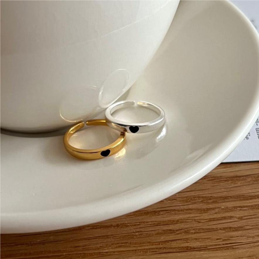 Minimalist Heart-Shaped S925 Sterling Silver Ring with Geometric Design for Women