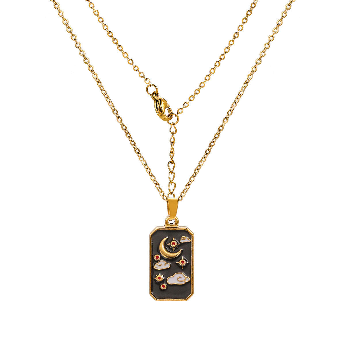 Collana con ciondolo a forma di tarocco vintage da donna con design a rilievo 3D in acciaio al titanio con finitura placcata