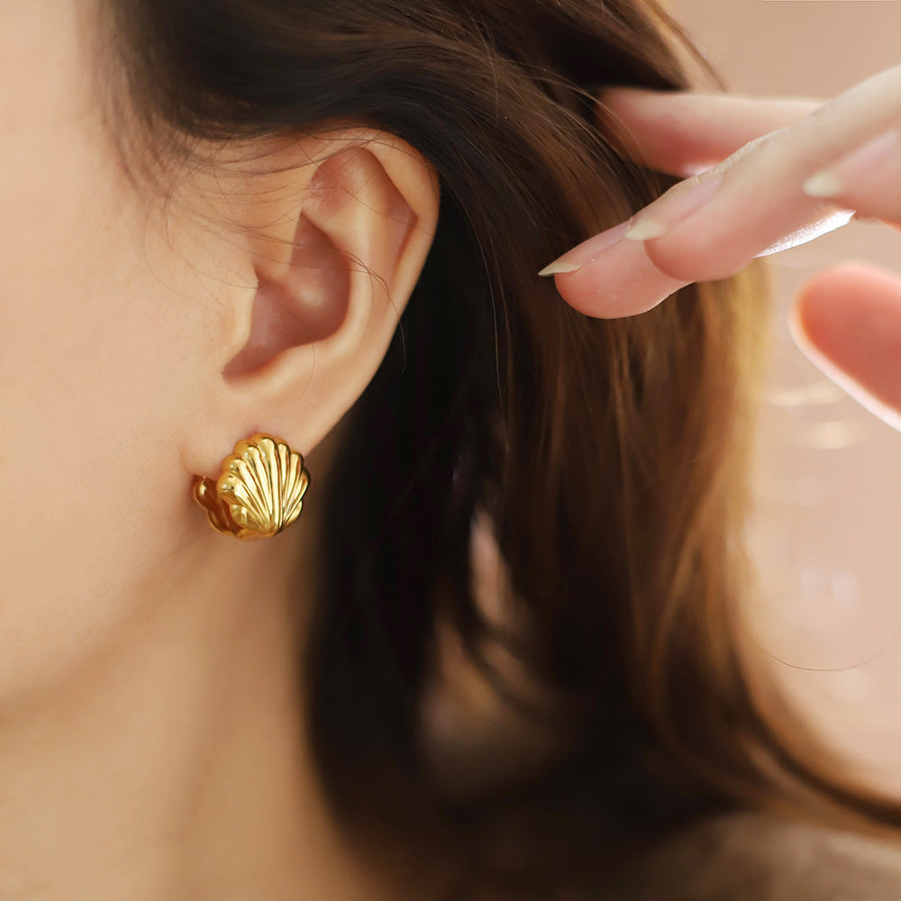 Orecchini a conchiglia minimalisti fronte-retro da donna in acciaio inossidabile placcato oro 18K