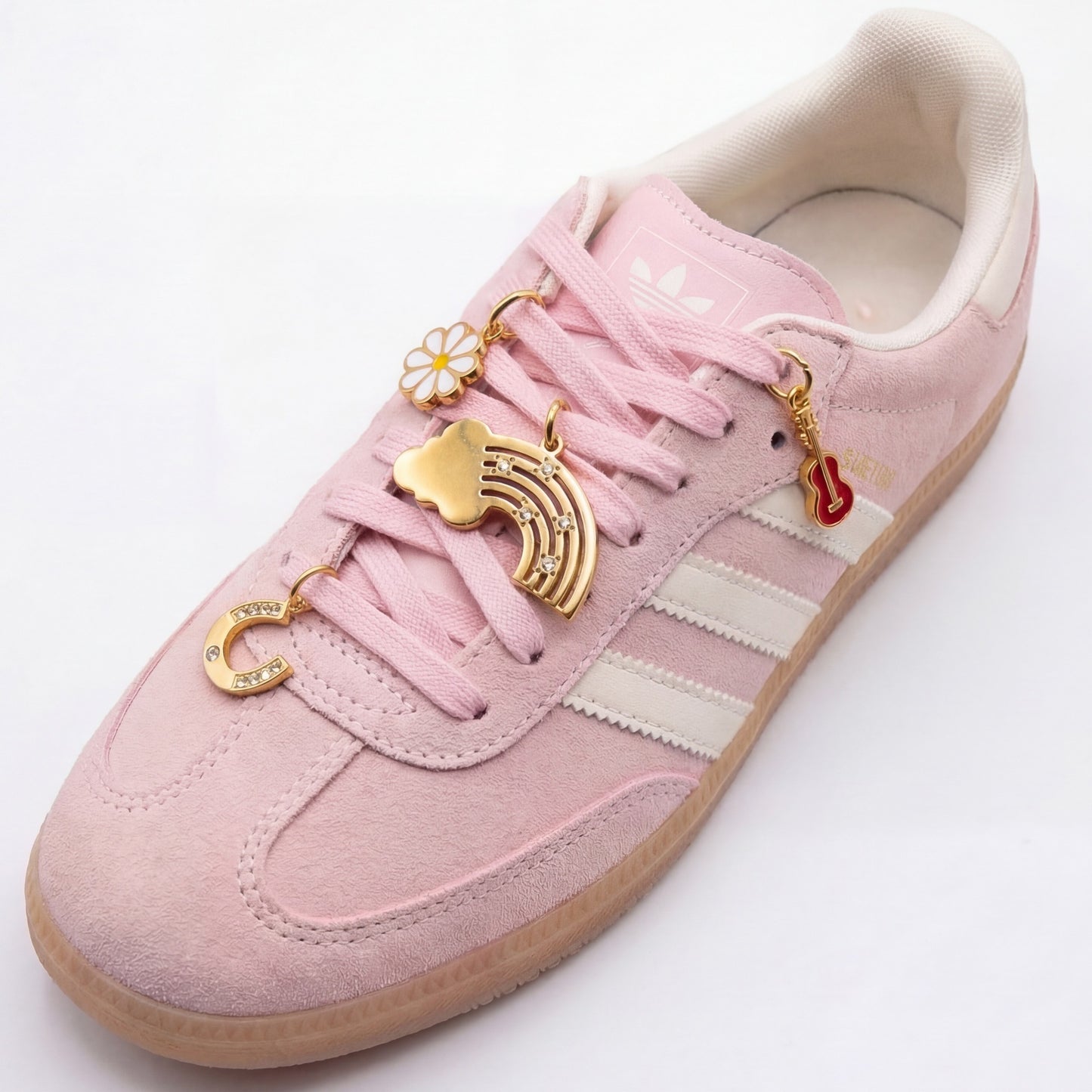 Set di ciondoli per scarpe con stella, cuore e fiore placcati in acciaio al titanio dolce
