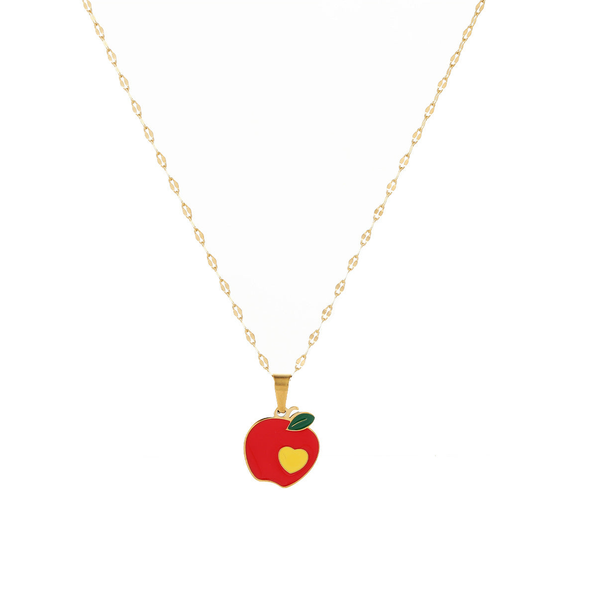 Fashionable Fruit-Shaped Stainless Steel Necklace with Enamel Finish and 18K Gold Plating for Women