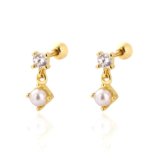 Orecchini a perno da donna a forma di cerchio geometrico, dolci e minimalisti, placcati in argento sterling 925, con perle e zirconi cubici