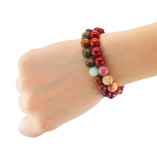 Elegant Natural Gemstone Round Beaded Bracelet Unisex Geometric Stretch Bangle Gift