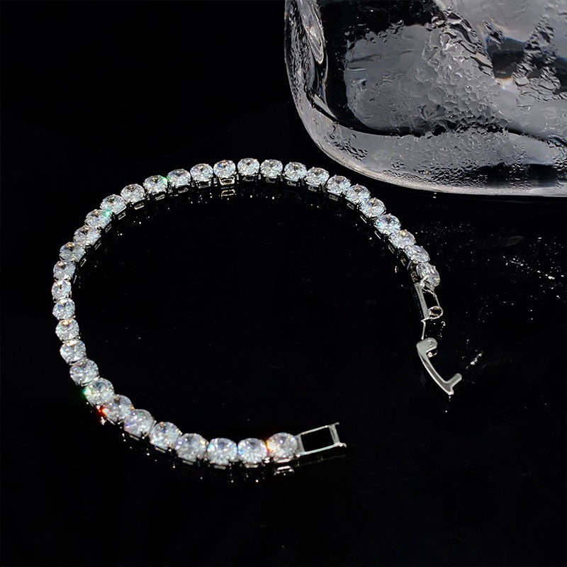 Elegant Geometric Brass Bracelet with Cubic Zirconia Inlay, Adjustable Plated Women's Jewelry