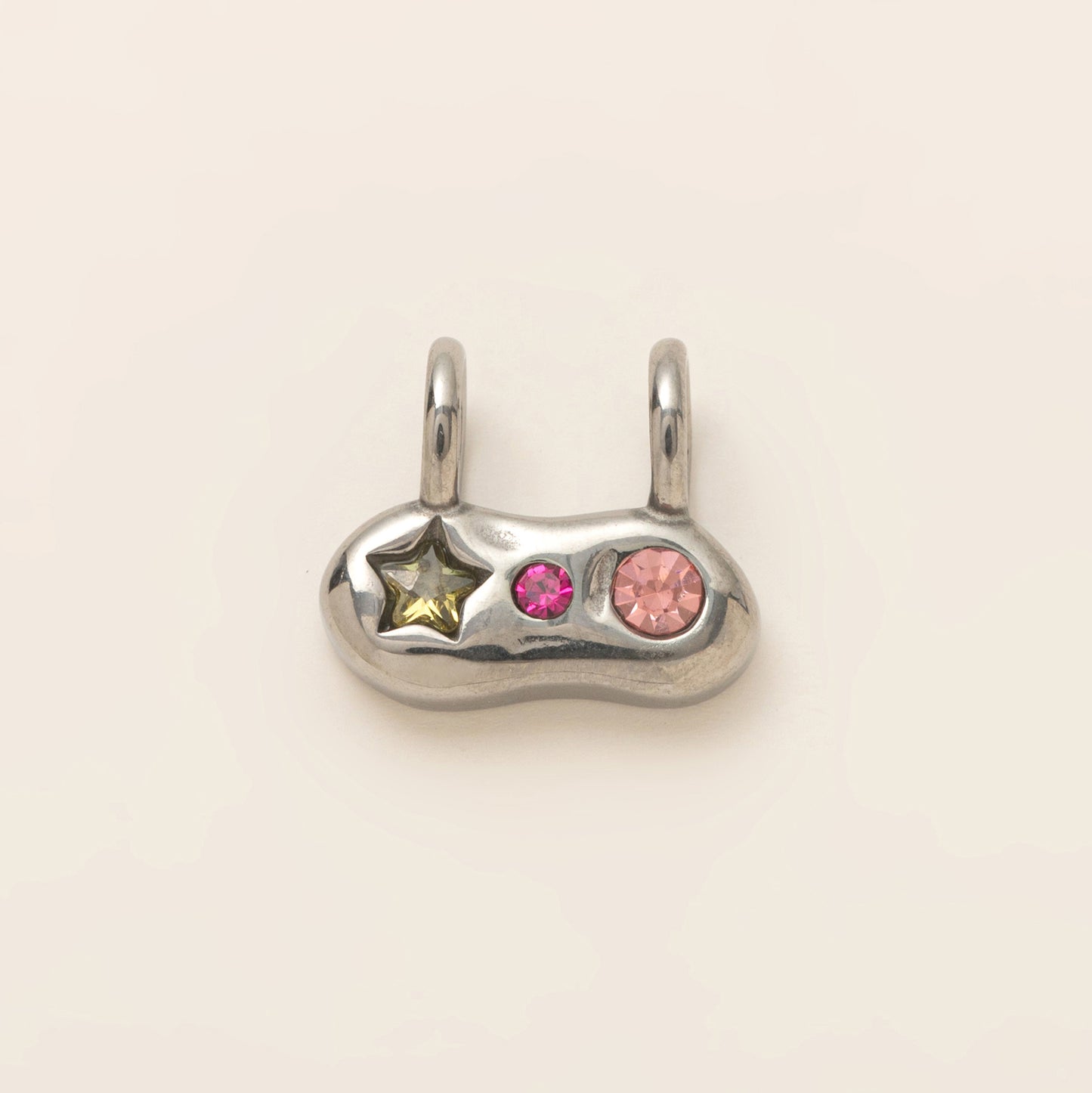 18K Gold Plated PVD Stainless Steel Heart Star Rhinestone Charm Bar with Cable Chain for Unisex