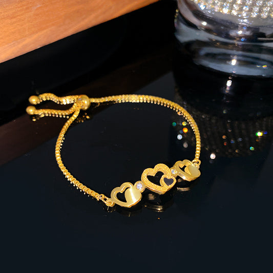 Minimalist Sweet Hollow Heart Adjustable Plated Titanium Steel Bracelet