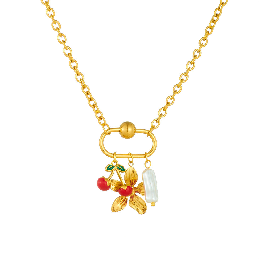 Gold Plated Drip Oil Stainless Steel Plant Pendant Necklace with Cable Chain for Women