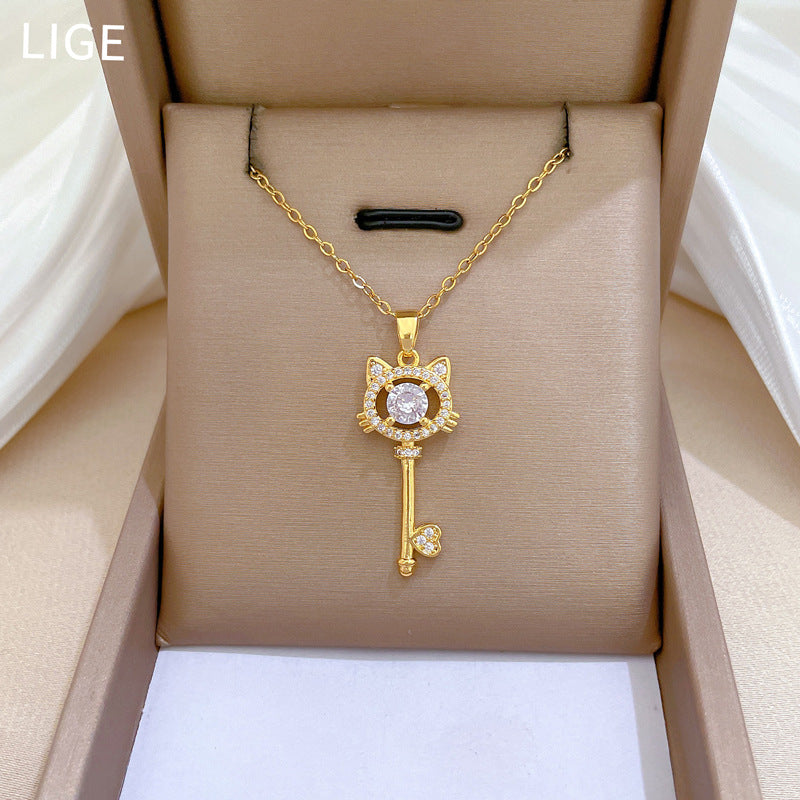 Collana con Pendente Geometrico in Acciaio al Titanio di Lusso con Strass e Catena a O Unisex