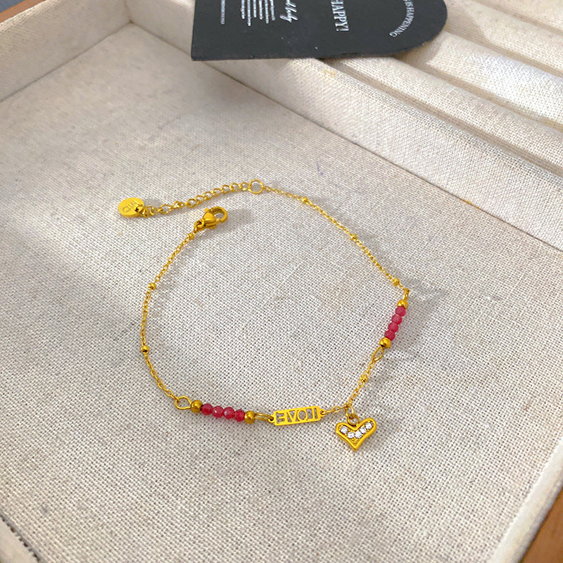 Sweet Casual Colorful Beaded Moon and Bear Titanium Steel Bracelet