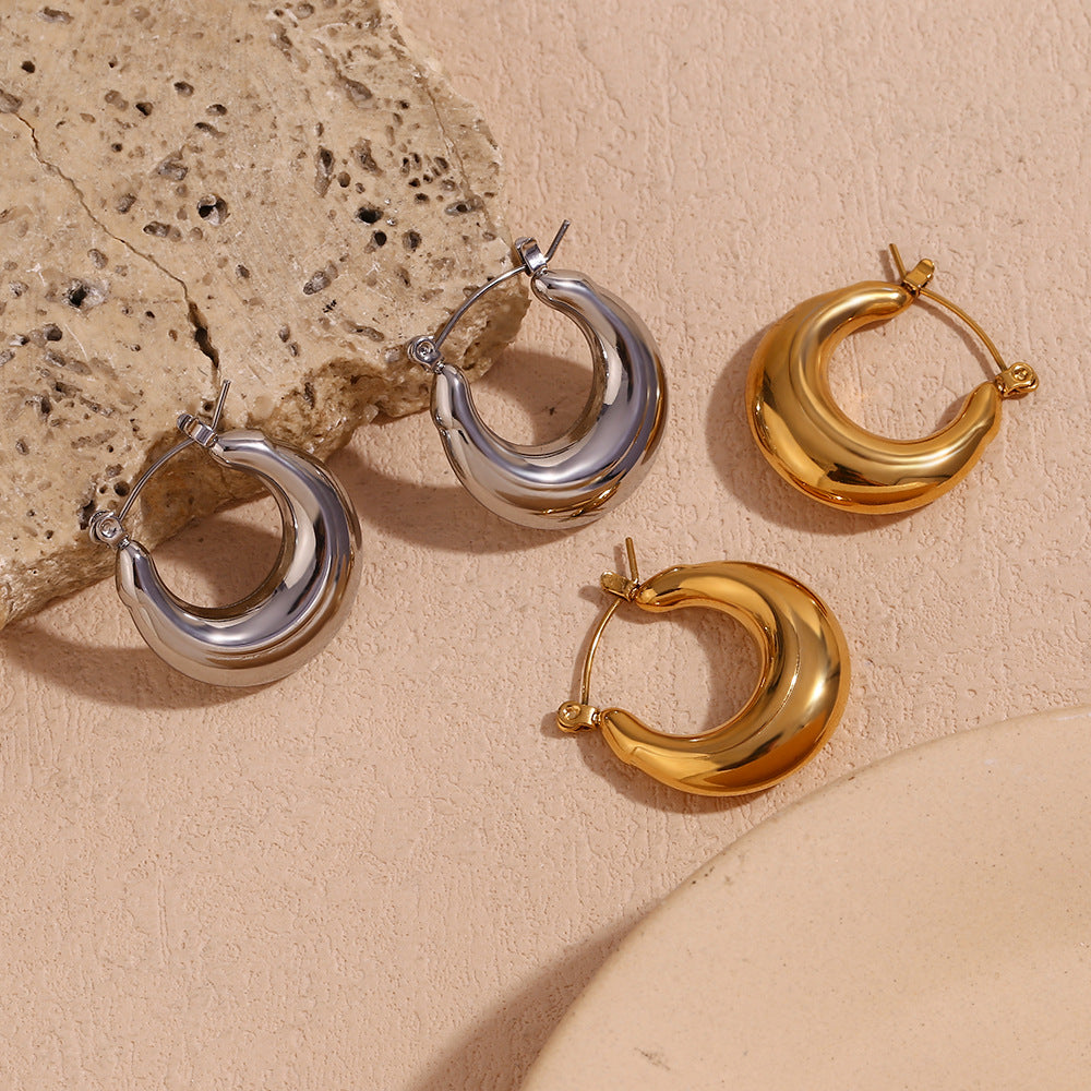 Orecchini a cerchio da donna a forma di U, geometrici, minimalisti, in acciaio inossidabile placcato oro 18 carati e estremità spesse e vuote