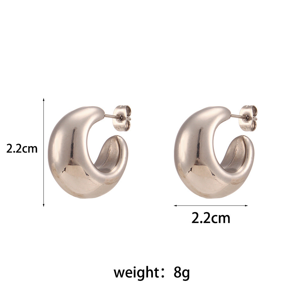 Minimalist Geometric Stainless Steel Hoop Earrings for Women with Silver Plated Finish and Diamond-Cut Faceting