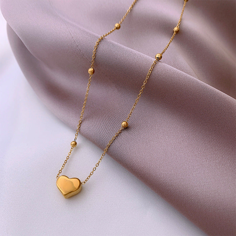 Elegant Heart Titanium Steel Plated Beaded Necklace for Women
