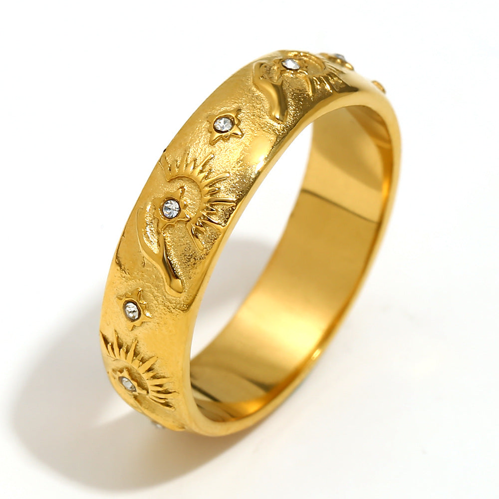 Elegant Geometric 18K Gold Plated Stainless Steel Ring Bracelet Earring Set for Women