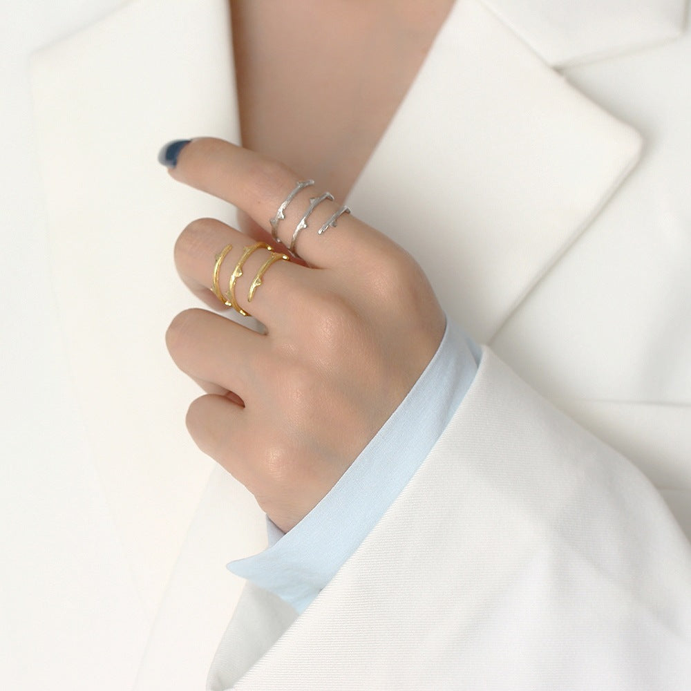 Sweet Minimalist 925 Sterling Silver Geometric Floral Plated Open Ring