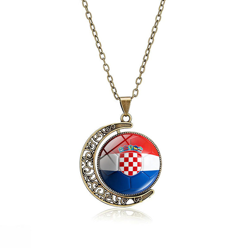 Collana Pendente Luna Placcata in Lega Casual con Ciondolo Rotante Geometrico in Cristallo, Catena a Cavo Unisex