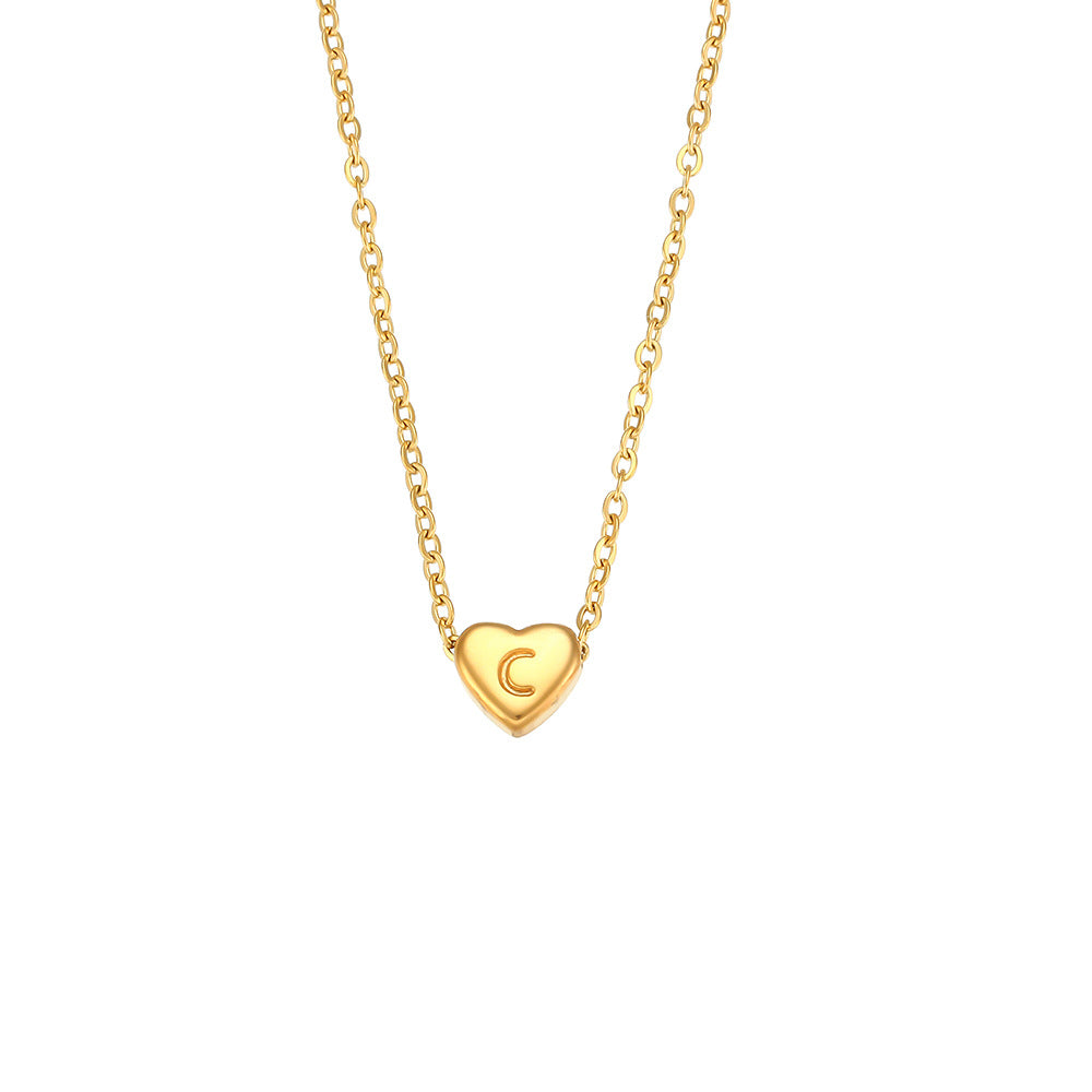 Collana con pendente a cuore alla moda in acciaio inossidabile placcato oro 18 carati, design minimalista con lettera per donna
